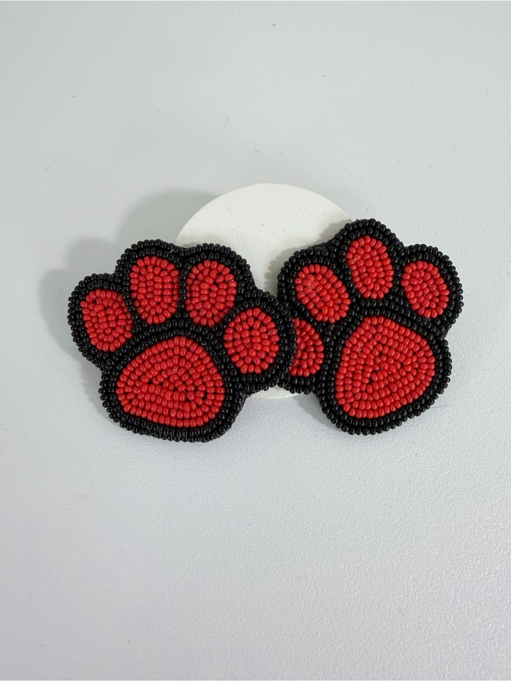 University of Georgia Red & Black Beaded UGA Paw Print Stud Earrings — NWT